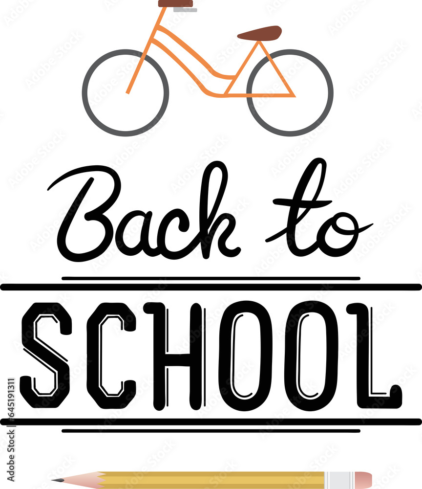 Digital png illustration of bicycle and pencil with back to school text on transparent background Digital png illustration of bicycle and pencil with back to school text on transparent background