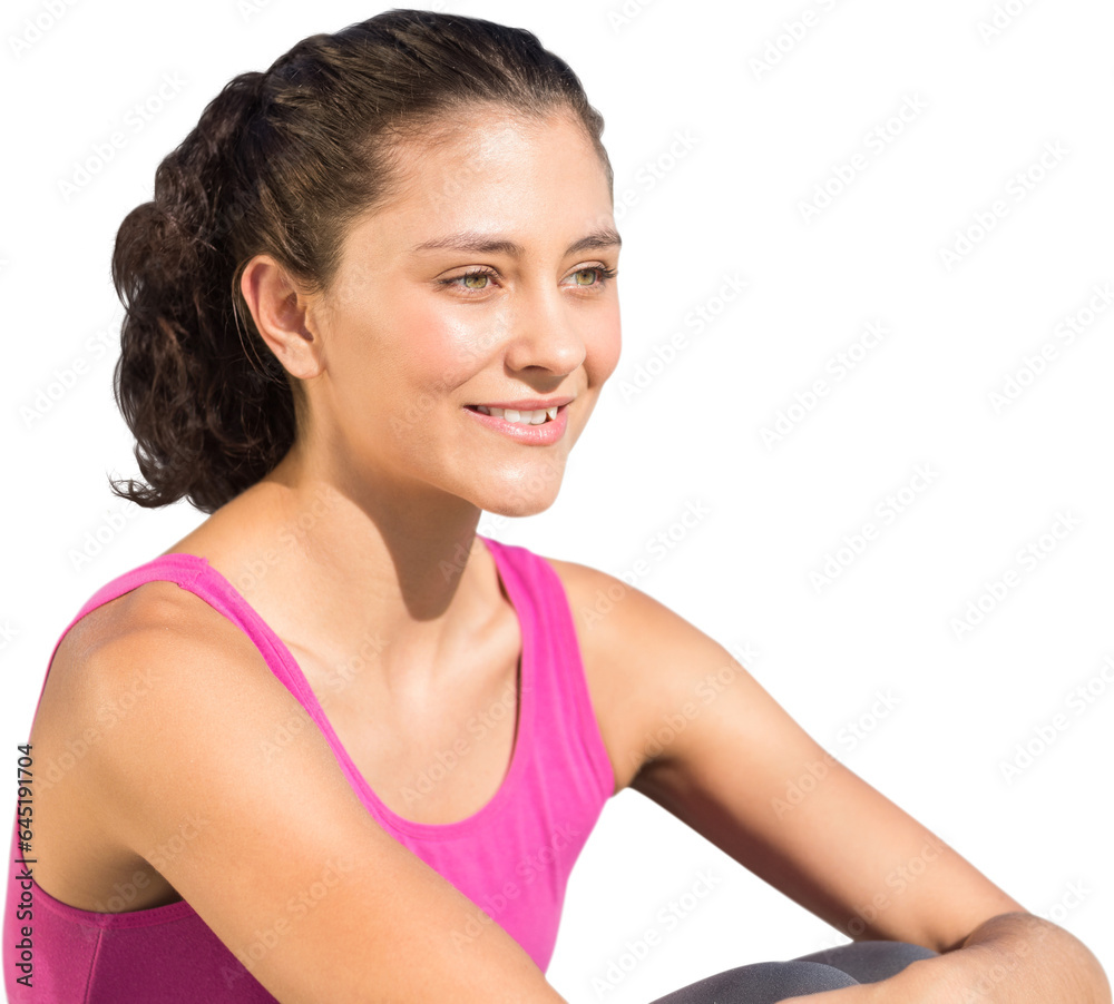 Digital png photo of smiling caucasian woman in sunlight on transparent background Digital png photo of smiling caucasian woman in sunlight on transparent background