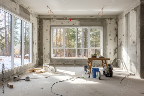 Interior of a new house under construction, remodeling and renovatio photo