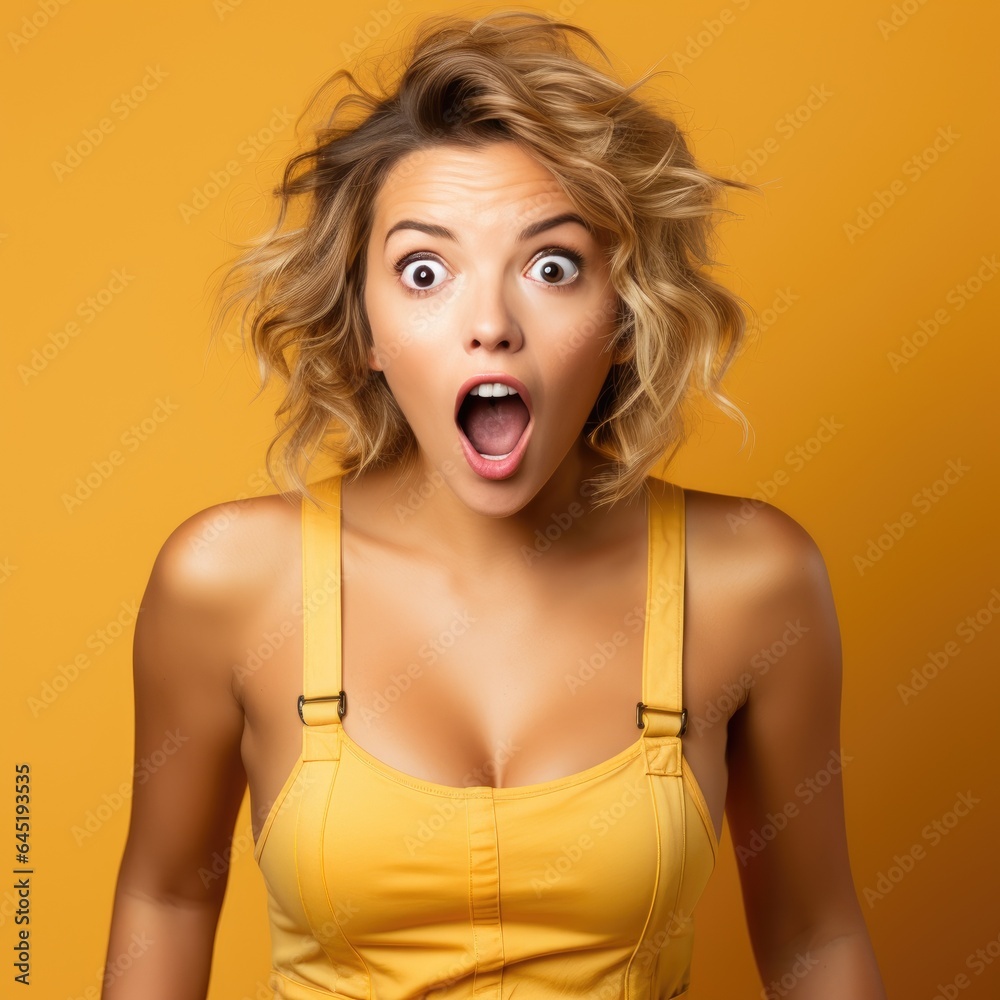Woman in a singlet with an excited and surprised expression. Generative AI Woman in a singlet with an excited and surprised expression. Generative AI