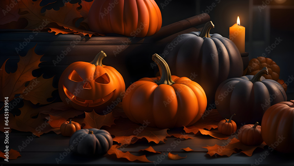 Fototapeta premium Halloween pumpkins on a black background.