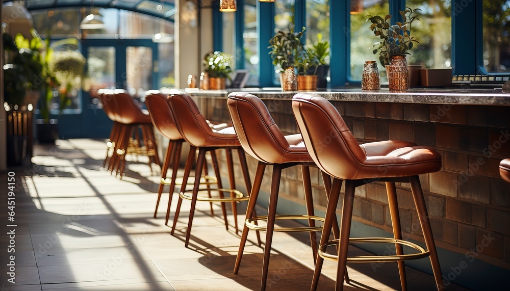 Obraz premium upholstered stools in a restaurant