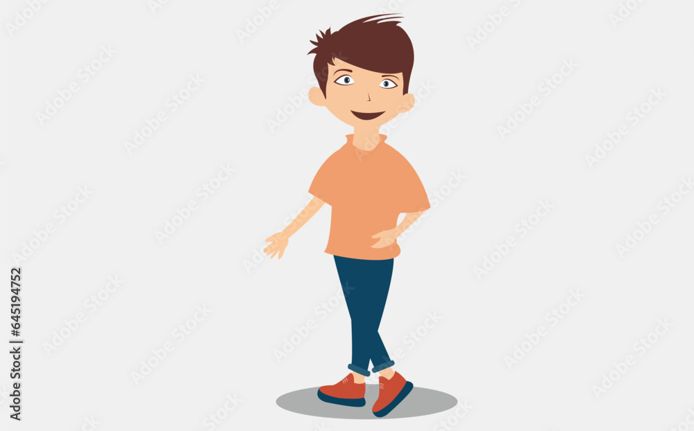 vector teenager boy cartoon character, boy with happy smile on white background. vector teenager boy cartoon character, boy with happy smile on white background.