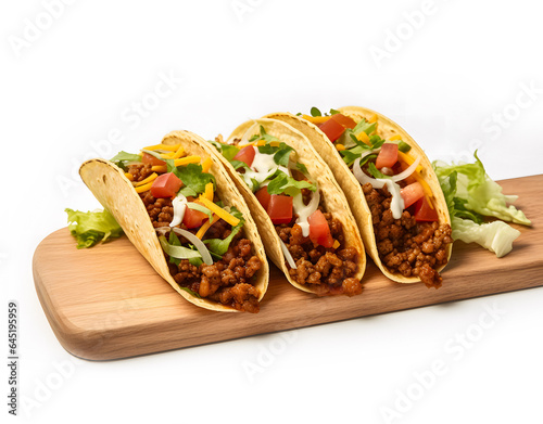 Traditional Tacos With Meat And Vegetables Isolated On White Background