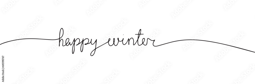 Happy winter one line continuous text. Text banner winter. Line art winter short phrase handwriting monoline. Vector illustration. Happy winter one line continuous text. Text banner winter. Line art winter short phrase handwriting monoline. Vector illustration.