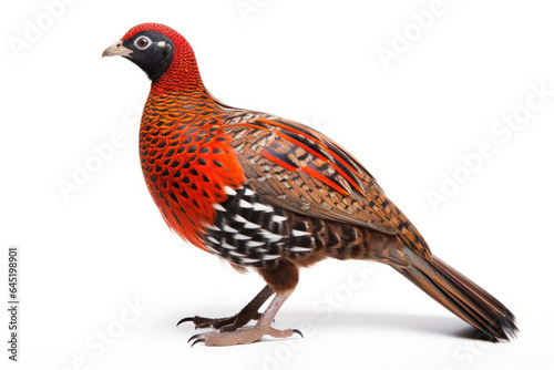 Red tragopan on a white background
