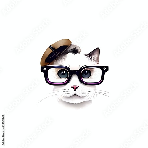 vintage glasses watercolor sketch Grunge and women cat generative ai style illustration art