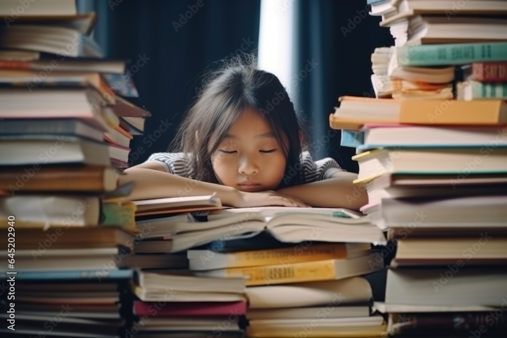 Exhausted Schoolkid Amidst Overwhelming Workload Exhausted Schoolkid Amidst Overwhelming Workload