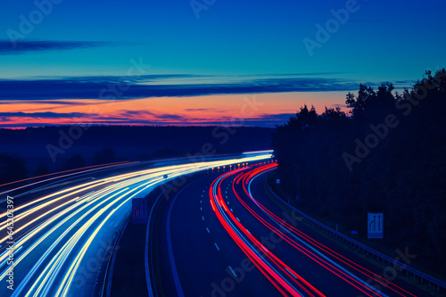 Traffic on the Highway - Travel - Background - Line - Ecology - Long Exposure - Motorway - Night Traffic - Light Trails - High Quality Photo 