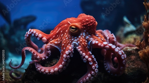 Red octopus in the sea