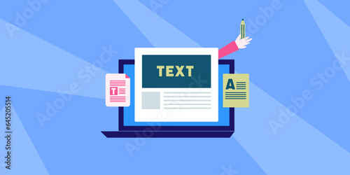 Website content writing, Web content development, Writing text content for website and blogs. Content writing service. Vector illustration background