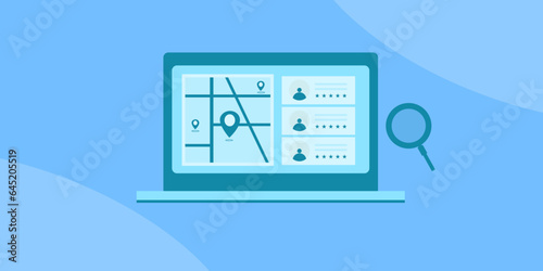Local SEO optimization, Local business SEO, Business listing on search engine local search result, Business reviews online, Digital marketing concept vector illustration background.