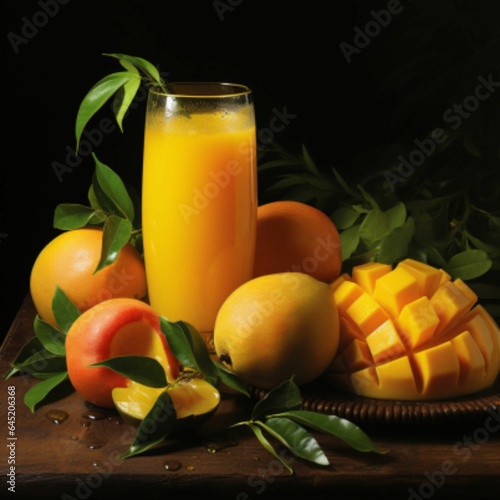 illustration, vector, mango fruit, juice, fresh fruit generative ai