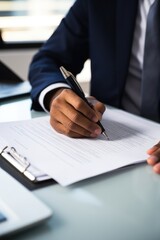 Businessman works with papers. Generative AI