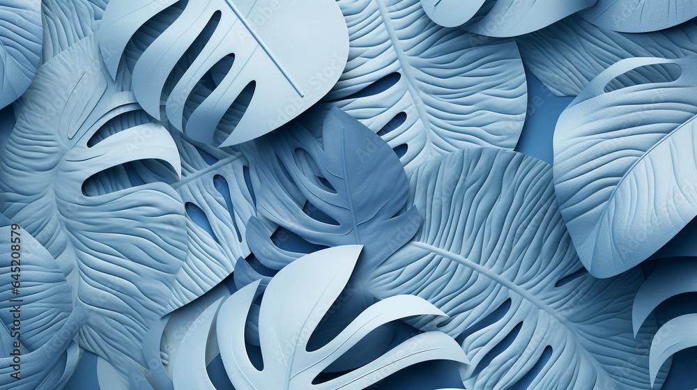 overlapping leaves of tropical plants, with a papercraft texture, using ...