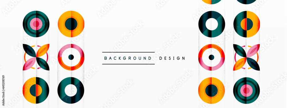 Colorful circles in a grid composition abstract background. Design for wallpaper, banner, background, landing page, wall art, invitation, prints, posters Colorful circles in a grid composition abstract background. Design for wallpaper, banner, background, landing page, wall art, invitation, prints, posters
