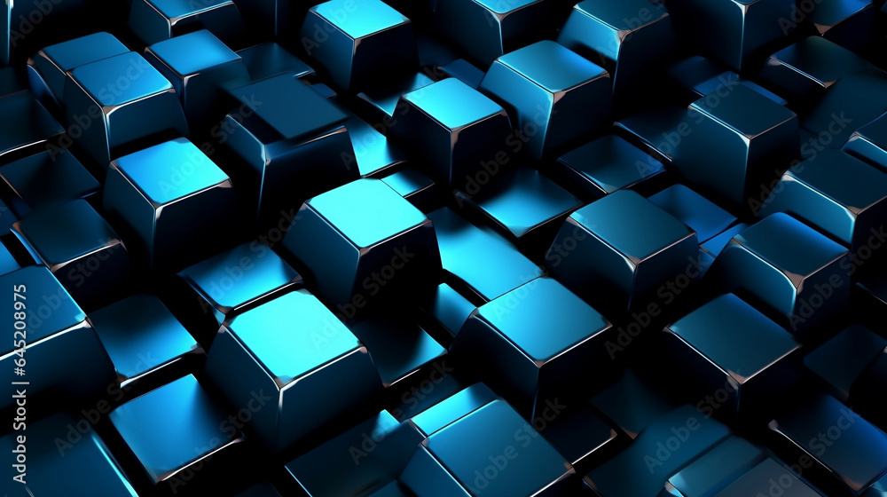 Shiny square blocks stack surface, futuristic metalic blue cubes ...