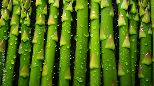 Fresh green asparagus with water drops background. Vegetables backdrop. Generative AI