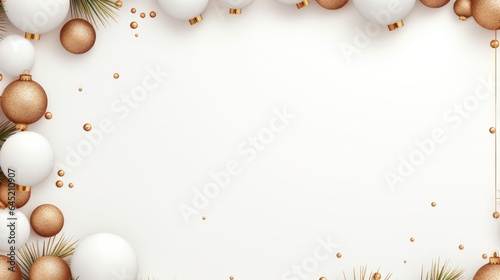 Christmas festive decorations light balls red and gold color on white background with copy space. Generative Ai