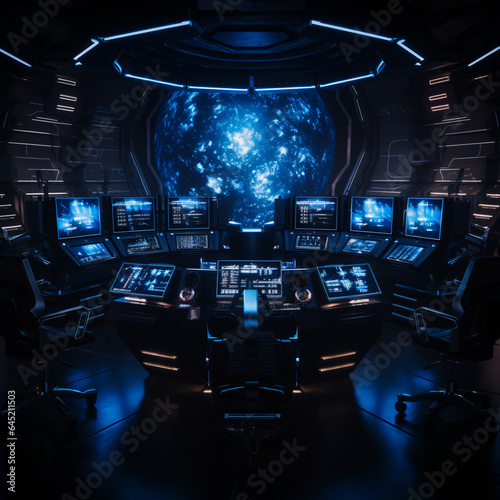 Control Room in Spacecraft, Interior of Spaceship or Space Station