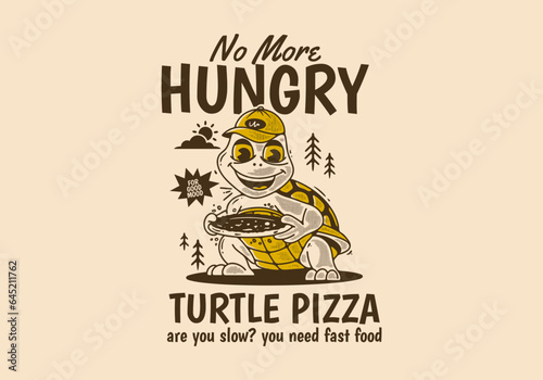 Turtle pizza, No more hungry, Mascot character of a turtle holding a pizza photo