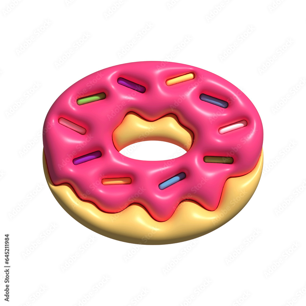 Fototapeta premium 3d donut with sprinkles, donut icon, isolated donut on PNG transparent background