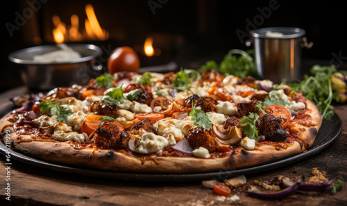 Shawarma Fusion  Pizza with Mozzarella and Olives  Baked to Perfection