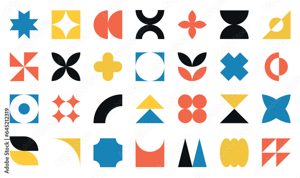 set of color bauhaus  shapes, geometric abstract shapes in minimal style, bauhaus pattern, abstract figures