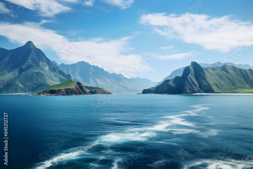 Beautiful seascape with mountains and blue sea. Nature composition. © JewJew