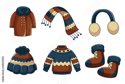 Set Collection of Winter Clothes Element