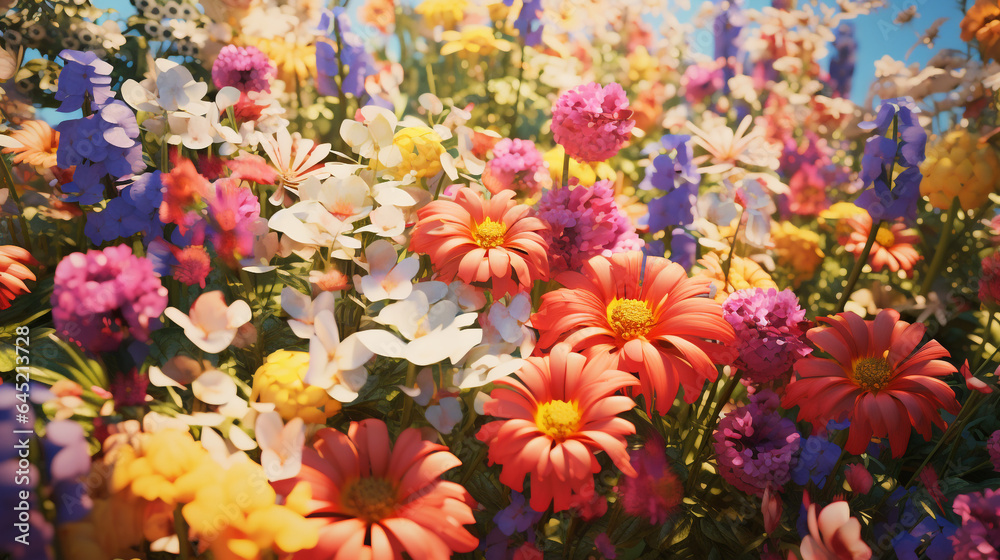 photorealistic detail closeup of garden fields bright