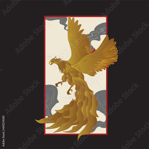 golden eagle vector illustration with japanese background