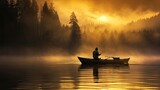 Fisherman's silhouette is a graceful presence against the backdrop of the rising sun, rod, wave, pier, rowing, current, pond, life jacket, herring, canoe, kayak. Generated by AI.