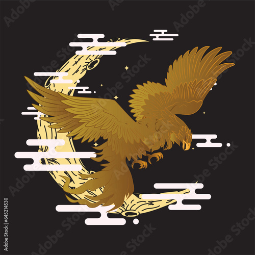 golden eagle vector illustration with japanese background