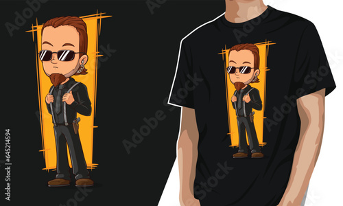 Cartoon criminal mafia with gun character shirt design editable template