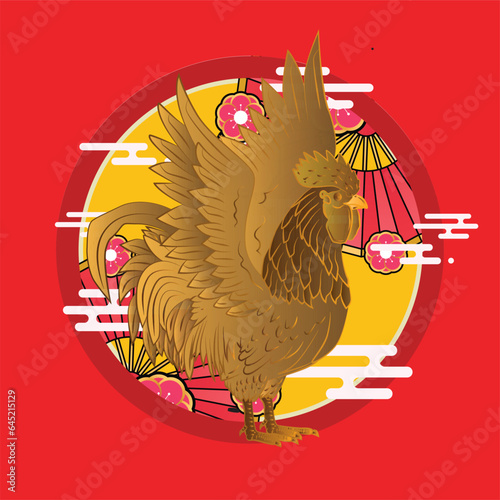 golden eagle vector illustration with japanese background