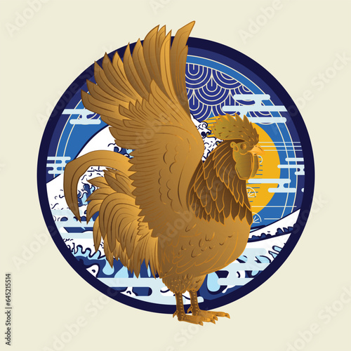 golden eagle vector illustration with japanese background