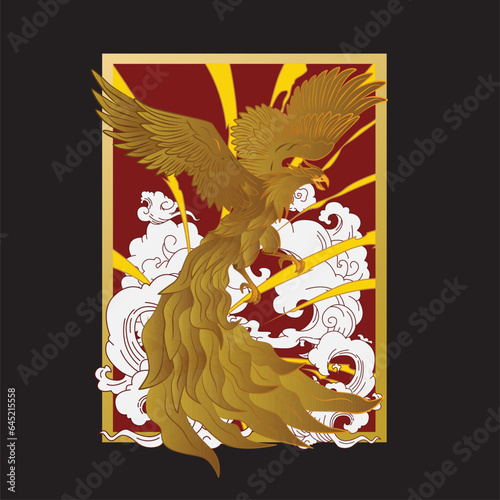 golden eagle vector illustration with japanese background