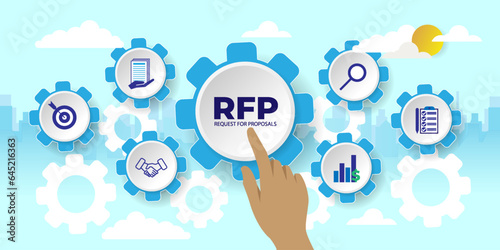 RFP, request for proposal concept With icons. Cartoon Vector People Illustration