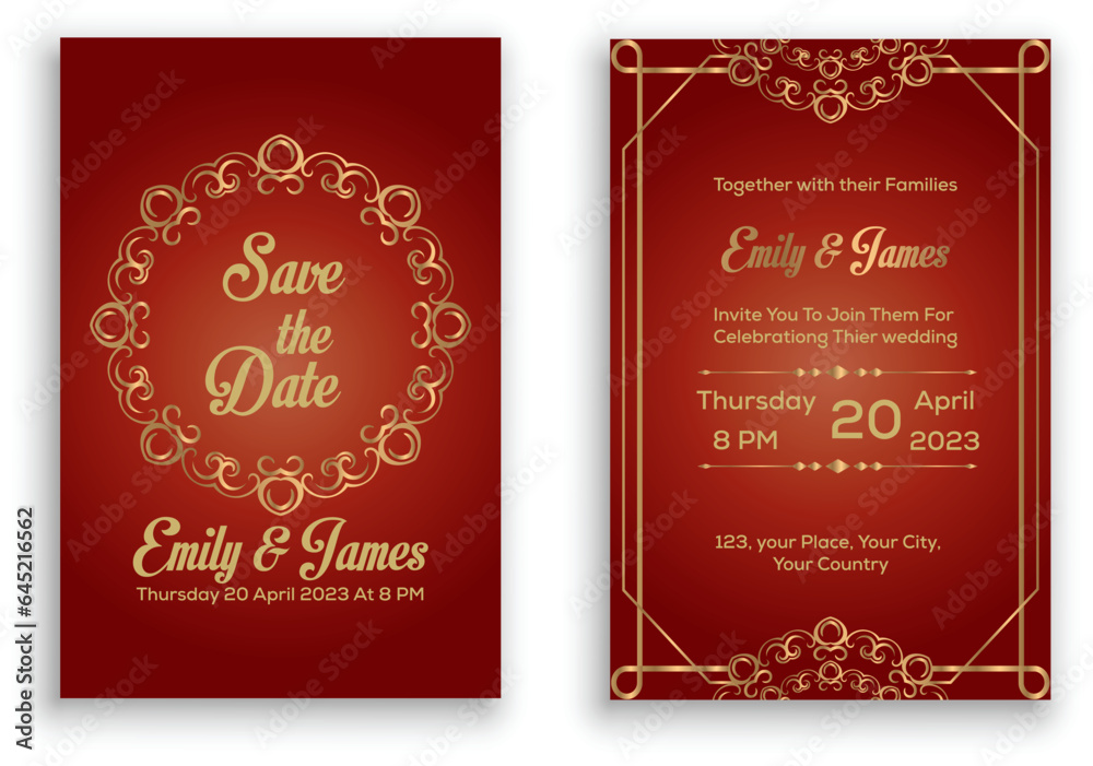 Luxury wedding invitation card background with golden line art flower and gradient color. Abstract art background vector design for wedding and vip cover template.