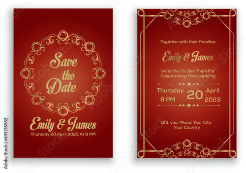 Luxury wedding invitation card background with golden line art flower and gradient color. Abstract art background vector design for wedding and vip cover template.