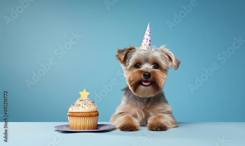 happy dog with cupcake
