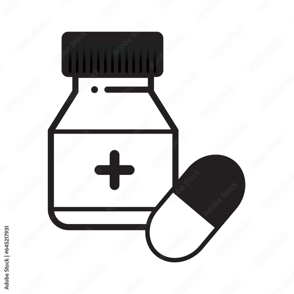 medicine bottle and pills, Medicine bottle icon vector design with editable stroke medicine bottle and pills, Medicine bottle icon vector design with editable stroke