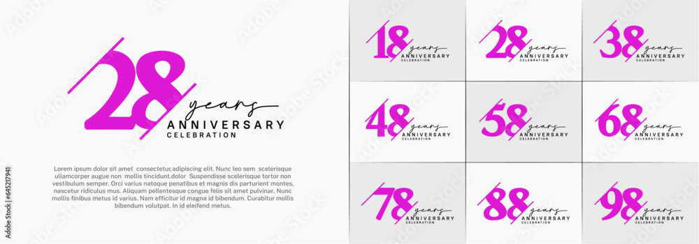 set of anniversary logo with purple and black color can be use for celebration set of anniversary logo with purple and black color can be use for celebration