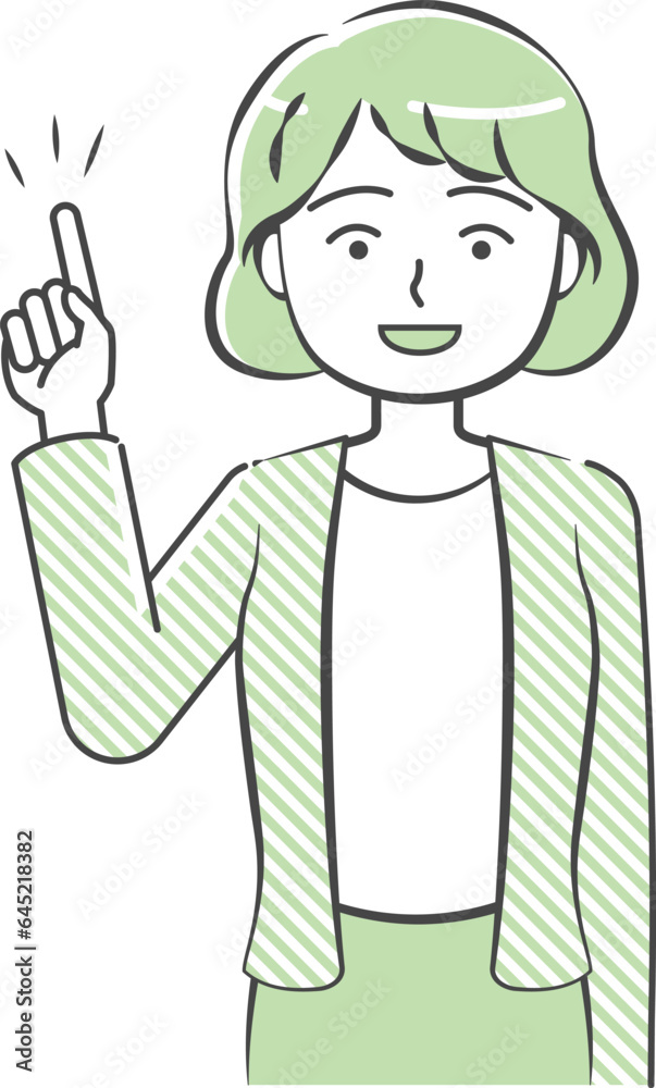 Upper body illustration of a woman in a pointing pose-friendly simple touch Upper body illustration of a woman in a pointing pose-friendly simple touch
