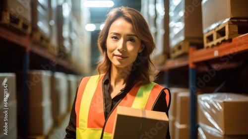 Female worker are checking stock in warehouse, Logistic industry business.