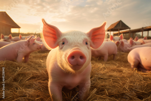 Pigs on a pig farm. Breeding of domestic animals photo