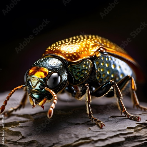 Macro image of a beetle on a piece of wood. Close-up. © Iman