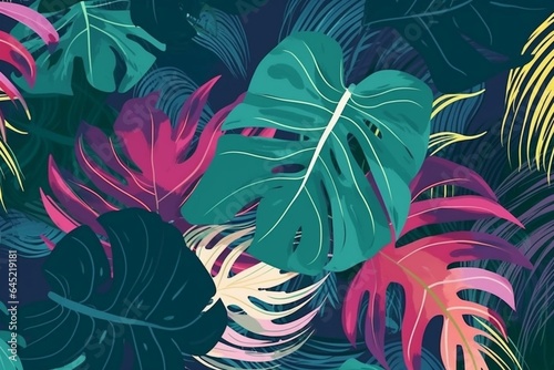 Exquisite tropical leaf print ideal for social media and invitations. Generative AI