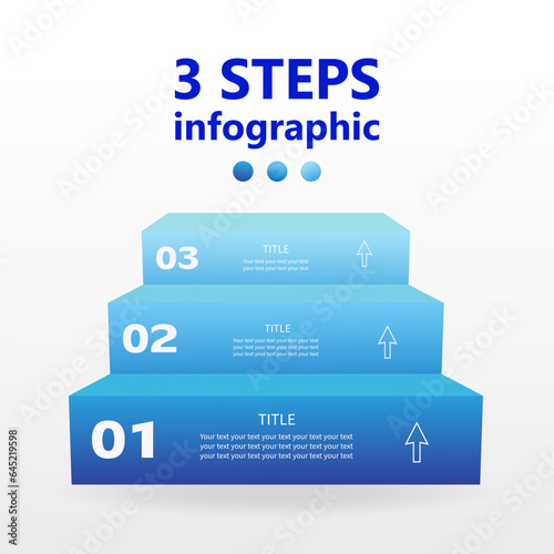 3 step diagram. Ladder infographic template for workflow presentation. 3 D. Vector illustration.